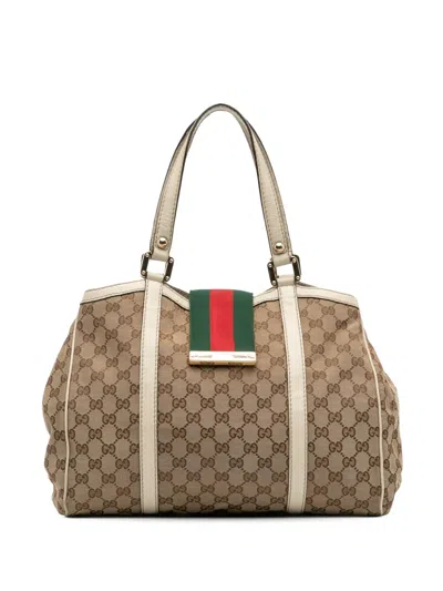 Pre-owned Gucci 2016-2025 Gg Canvas Web New Ladies Tote Bag In Brown