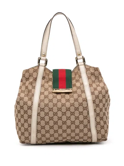 Pre-owned Gucci 2016-2025 Gg Canvas Web New Ladies Tote Bag In Brown
