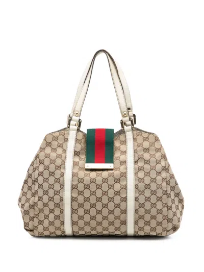 Pre-owned Gucci 2016-2025 Gg Canvas Web New Ladies Tote Bag In Brown