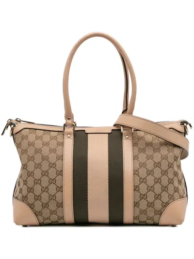 Pre-owned Gucci 2016-2025 Gg Canvas Web Satchel In Brown