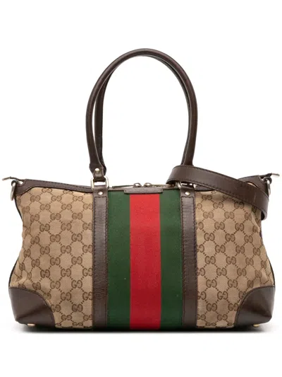 Pre-owned Gucci 2016-2025 Gg Canvas Web Satchel In Brown