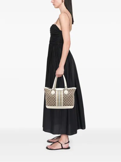 Pre-owned Gucci 2016-2025 Gg Canvas Web Sunset Tote Bag In Brown