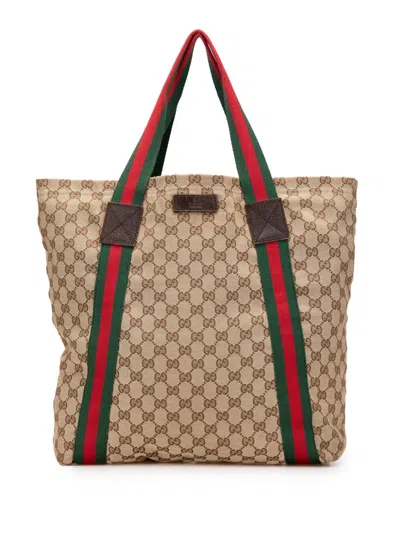Pre-owned Gucci 2016-2025 Gg Canvas Web Tote Bag In Brown