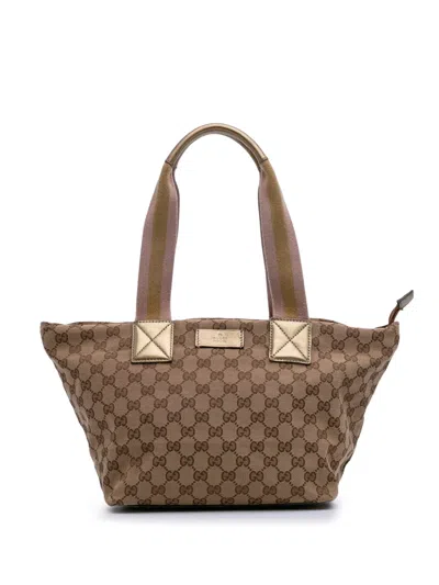 Pre-owned Gucci 2016-2025 Gg Canvas Web Tote Bag In Brown