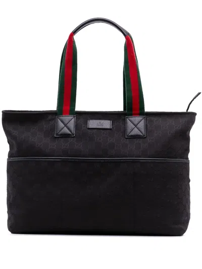 Pre-owned Gucci 2016-2025 Gg Canvas Web Tote Bag In Black