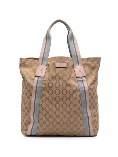 Pre-owned Gucci 2016-2025 Gg Canvas Web Tote Bag In Brown