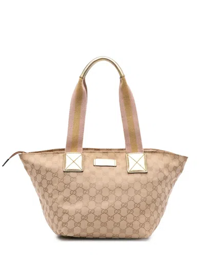 Pre-owned Gucci 2016-2025 Gg Canvas Web Tote Bag In Brown
