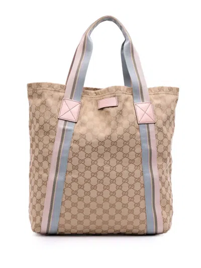 Pre-owned Gucci 2016-2025 Gg Canvas Web Tote Bag In Brown