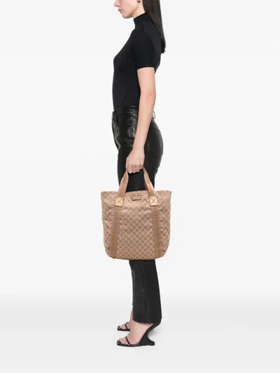 Pre-owned Gucci 2016-2025 Gg Canvas Web Tote Bag In Brown