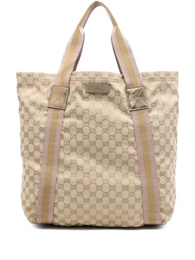Pre-owned Gucci 2016-2025 Gg Canvas Web Tote Bag In Brown