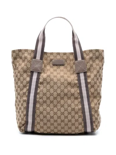 Pre-owned Gucci 2016-2025 Gg Canvas Web Tote Bag In Brown