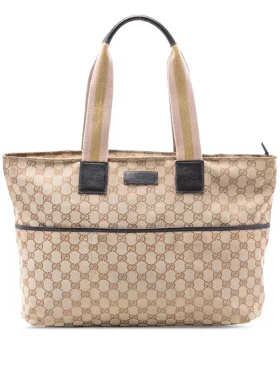 Pre-owned Gucci 2016-2025 Gg Canvas Web Tote Bag In Brown