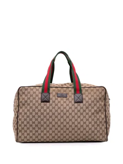 Pre-owned Gucci 2016-2025 Gg Canvas Web Travel Bag In Brown