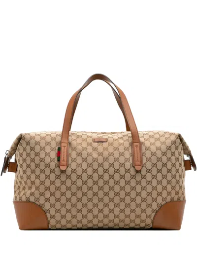 Pre-owned Gucci 2016-2025 Gg Canvas Web Travel Bag In Brown