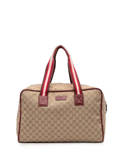 Pre-owned Gucci 2016-2025 Gg Canvas Web Travel Bag In Brown