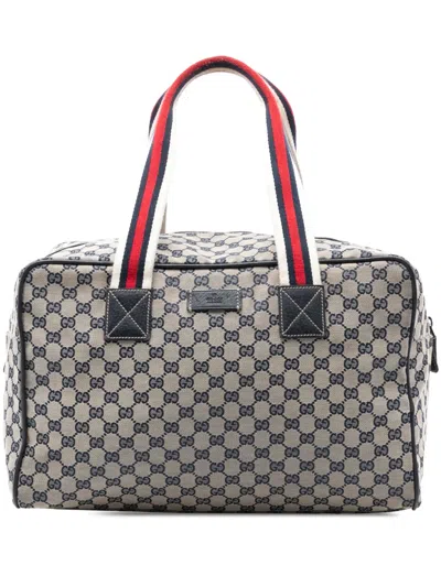 Pre-owned Gucci 2016-2025 Gg Canvas Web Travel Bag In Gray