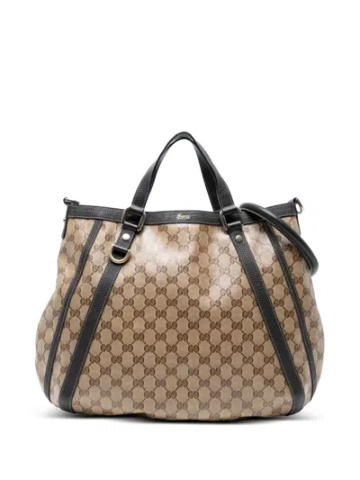 Pre-owned Gucci 2016-2025 Gg Crystal Abbey D Ring Convertible Tote Satchel In Brown