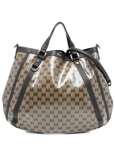 Pre-owned Gucci 2016-2025 Gg Crystal Abbey D Ring Convertible Tote Satchel In Brown