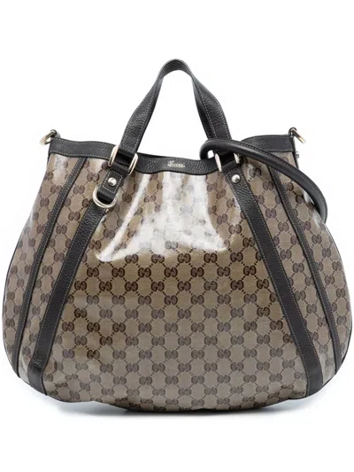 Pre-owned Gucci 2016-2025 Gg Crystal Abbey D Ring Convertible Tote Satchel In Brown