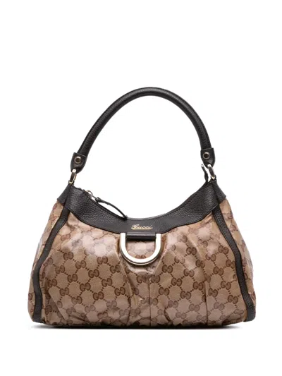 Pre-owned Gucci 2016-2025 Gg Crystal Abbey D Ring Shoulder Bag In Brown