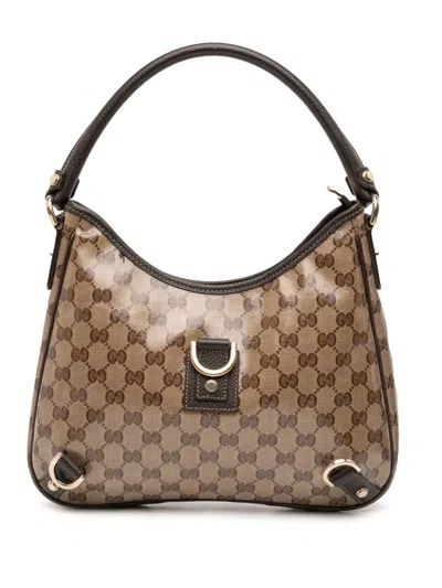 Pre-owned Gucci 2016-2025 Gg Crystal Abbey D Ring Shoulder Bag In Brown