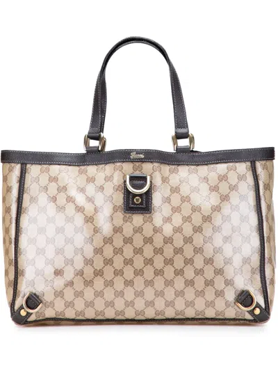 Pre-owned Gucci 2016-2025 Gg Crystal Abbey D Ring Tote Bag In Brown