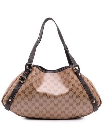Pre-owned Gucci 2016-2025 Gg Crystal Abbey D Ring Tote Bag In Brown