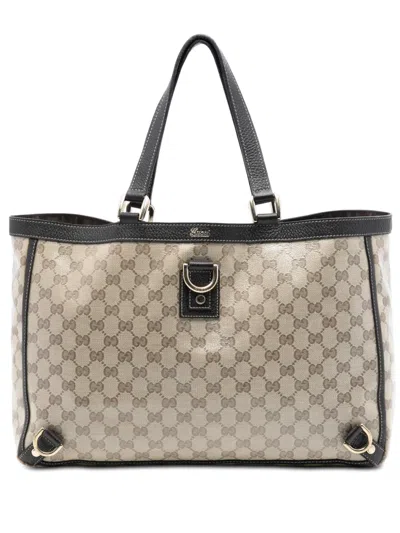 Pre-owned Gucci 2016-2025 Gg Crystal Abbey D Ring Tote Bag In Brown