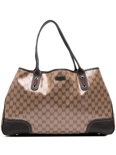 Pre-owned Gucci 2016-2025 Gg Crystal Princy Tote Bag In Brown