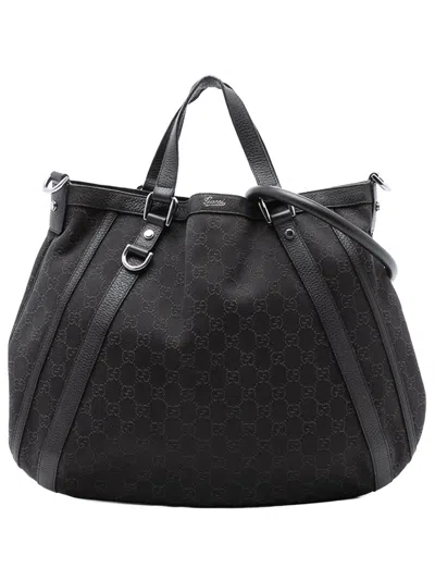 Pre-owned Gucci 2016-2025 Gg Denim Abbey D Ring Satchel In Brown