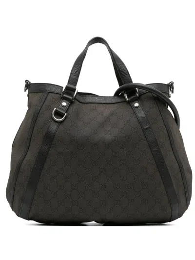 Pre-owned Gucci 2016-2025 Gg Denim Abbey D Ring Satchel In Gray