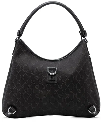 Pre-owned Gucci 2016-2025 Gg Denim Abbey D Ring Shoulder Bag In Brown