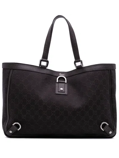 Pre-owned Gucci 2016-2025 Gg Denim Abbey D Ring Tote Bag In Brown