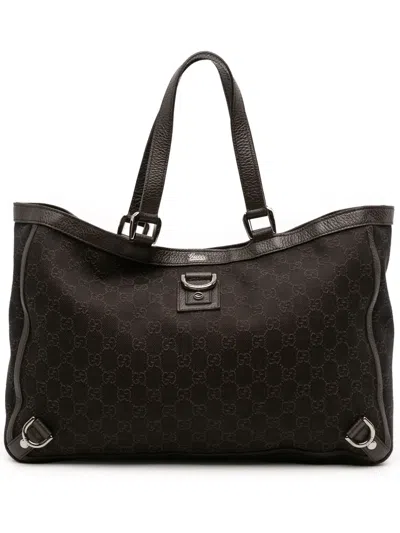 Pre-owned Gucci 2016-2025 Gg Denim Abbey D Ring Tote Bag In Brown
