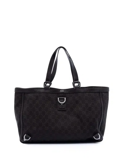 Pre-owned Gucci 2016-2025 Gg Denim Abbey D Ring Tote Bag In Brown