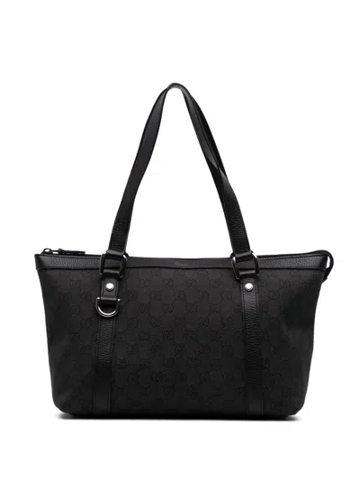 Pre-owned Gucci 2016-2025 Gg Denim Abbey D Ring Tote Bag In Gray