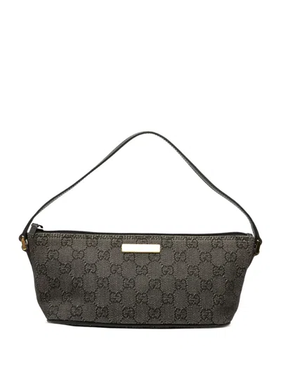 Pre-owned Gucci 2016-2025 Gg Denim Boat Shoulder Bag In Gray