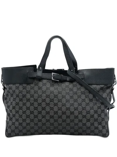 Pre-owned Gucci 2016-2025 Gg Denim Buckle Satchel In Black