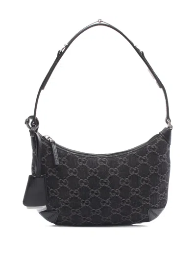 Pre-owned Gucci 2016-2025 Gg Denim Horsebit Shoulder Bag In Black