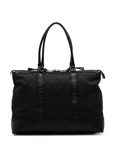 Pre-owned Gucci 2016-2025 Gg Denim Tote Bag In Black
