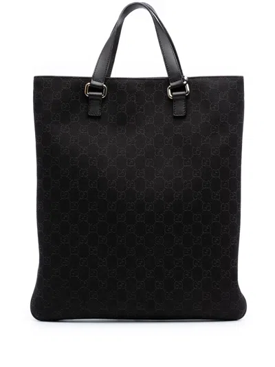 Pre-owned Gucci 2016-2025 Gg Denim Tote Bag In Brown