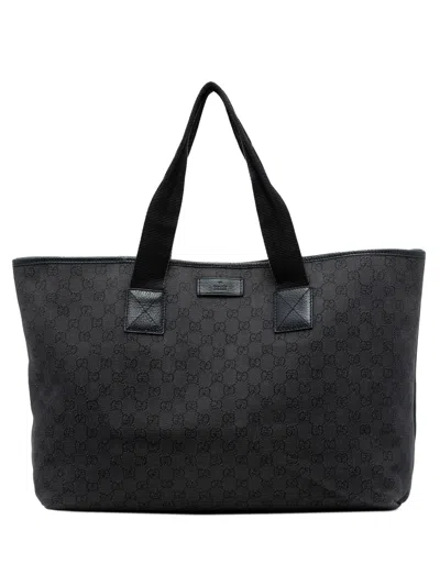 Pre-owned Gucci 2016-2025 Gg Denim Tote Bag In Gray