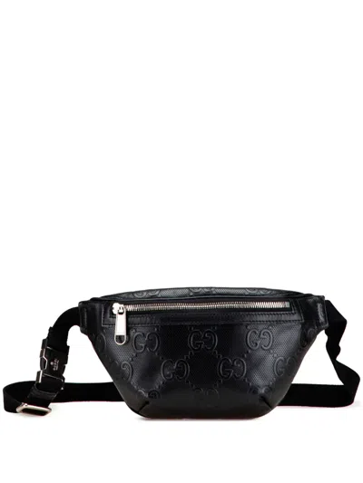 Pre-owned Gucci 2016-2025 Gg Embossed Perforated Leather Belt Bag In Black
