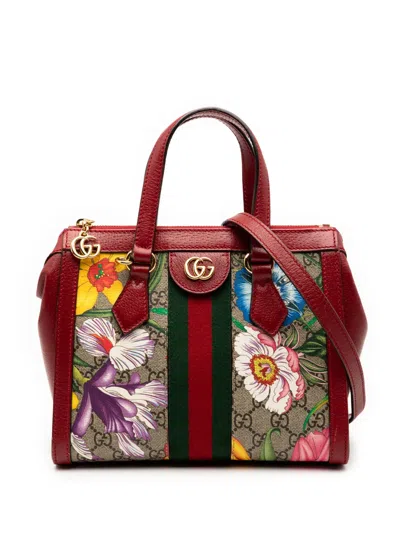 Pre-owned Gucci 2016-2025 Gg Flora Ophidia Satchel In Brown