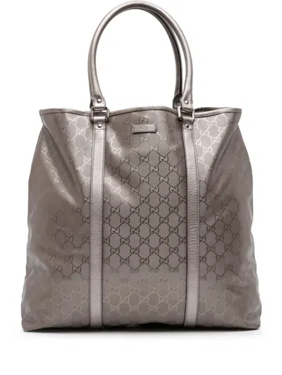 Pre-owned Gucci 2016-2025 Gg Imprime Joy Vertical Tote Bag In Gray
