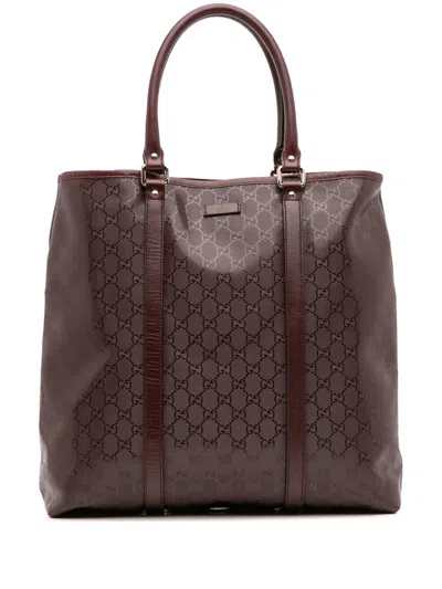 Pre-owned Gucci 2016-2025 Gg Imprime Joy Vertical Tote Bag In Red
