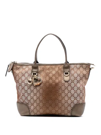 Pre-owned Gucci 2016-2025 Gg Lurex Heart Bit Satchel In Brown