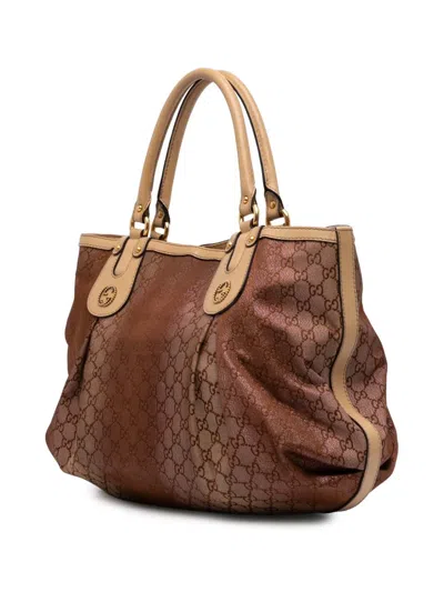 Pre-owned Gucci 2016-2025 Gg Lurex Scarlett Tote Bag In Brown