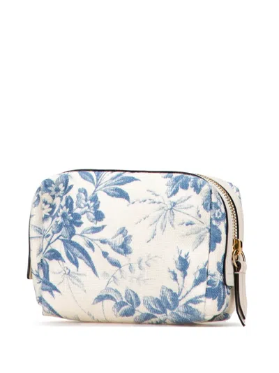 Pre-owned Gucci 2016-2025 Gg Marmont Canvas Herbarium Pouch In Blue