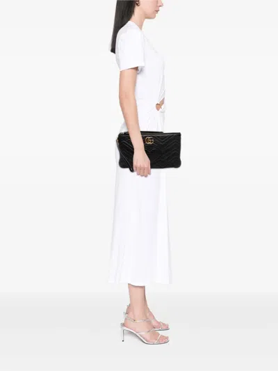 Pre-owned Gucci 2016-2025 Gg Marmont Heart Matelasse Leather Clutch Bag In Black